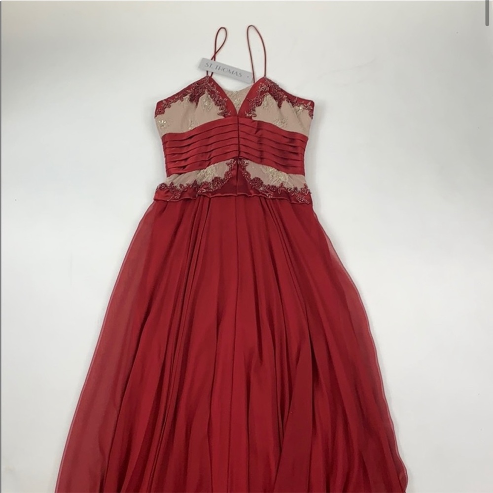 NWT Badgley Mischka Wine Satin Beaded Dress - S